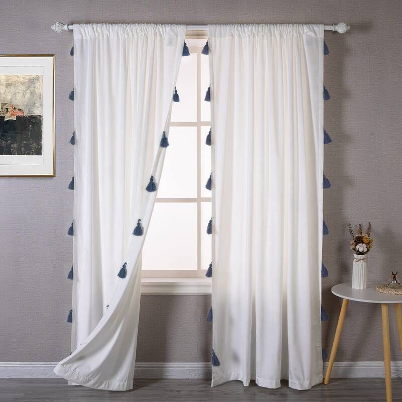 DriftAway Boho Velvet Handmade Tassel Curtain Room Darkening Thermal Insulated Window Curtains