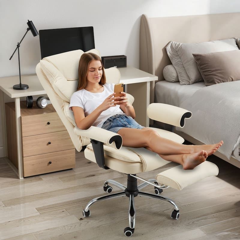 Ergonomic 6-Point Massage Office Chair with Heating, Reclining Function, Retractable Footrest, and Adjustable Armrests