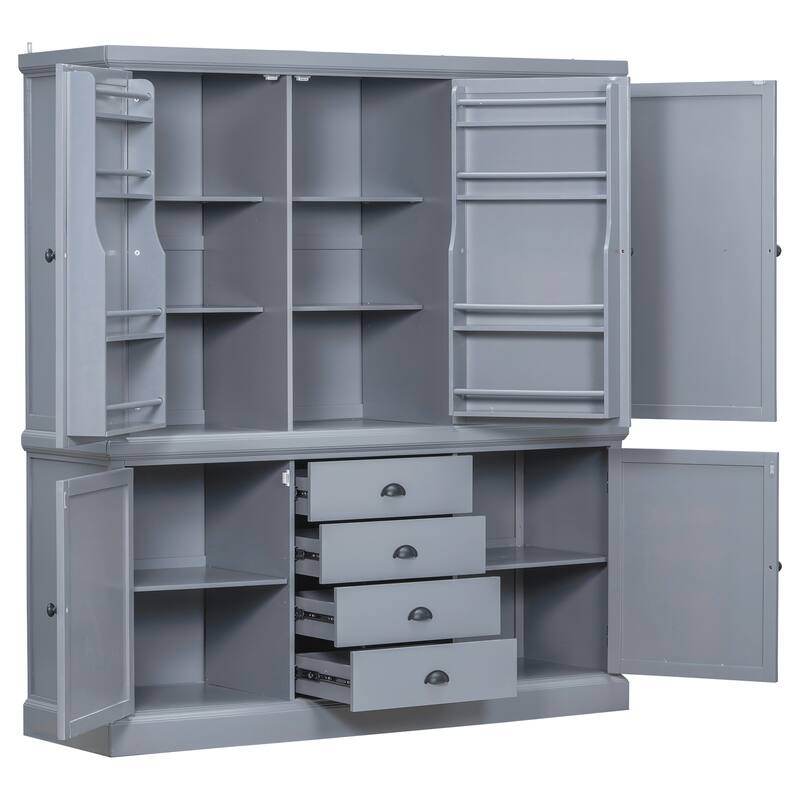 Roomfitters Kitchen Pantry Organizers and Storage Kitchen Cabinet, Hutch with Microwave Stand, 4 Drawers, Spice Racks