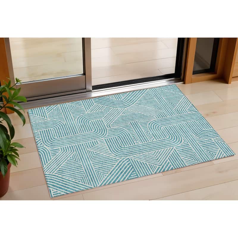 HomeRoots Abstract Transitional Rectangle Outdoor Rug - 3' x 5'