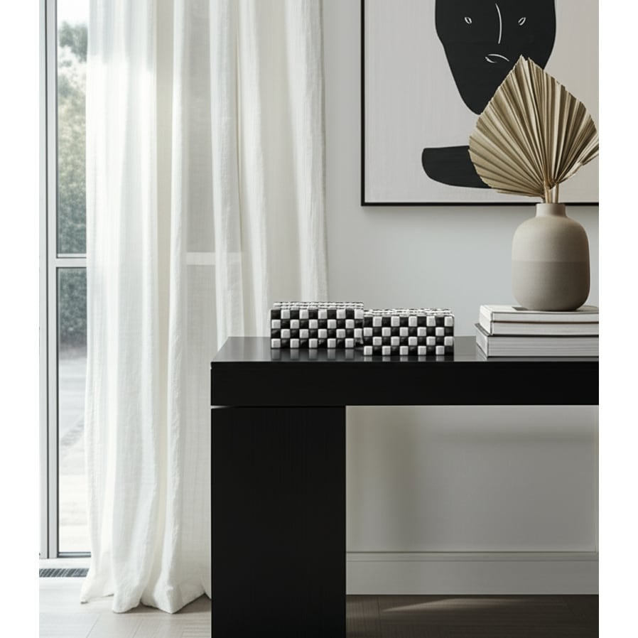 Resin Modern Storage Box Pyramid Checkerboard (Set of 2) - 4/5" Black - 11.75" x 7.75" x 4.5"