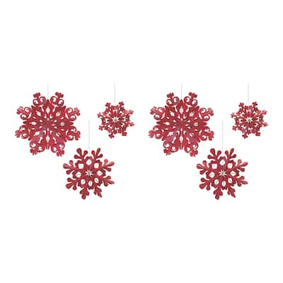 Set of 6 Red Paper Cut Out Snowflake Christmas Ornaments 15.75"