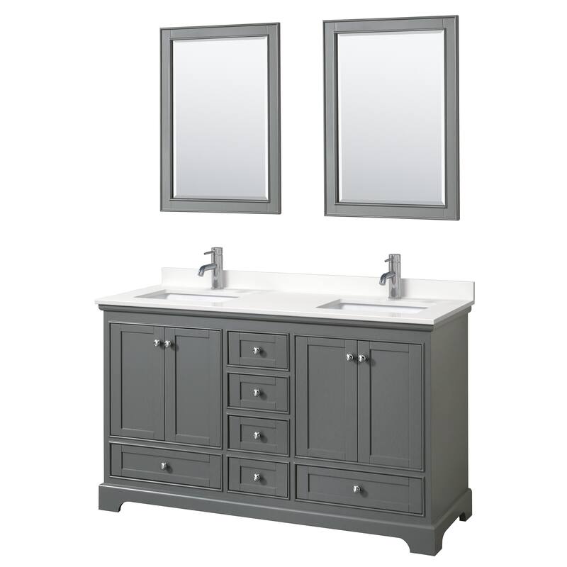 Deborah 60-inch Double Vanity, Quartz Top, 24-inch Mirrors - Dark Gray, Chrome Trim, White Quartz Top