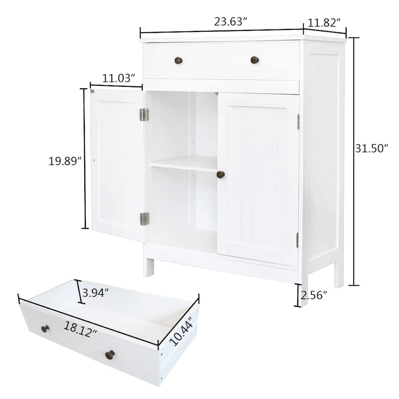 White MDF Double-Door Cabinet with Adjustable Shelf and Bronze Handles - 23.63 x 11.82 x 31.50