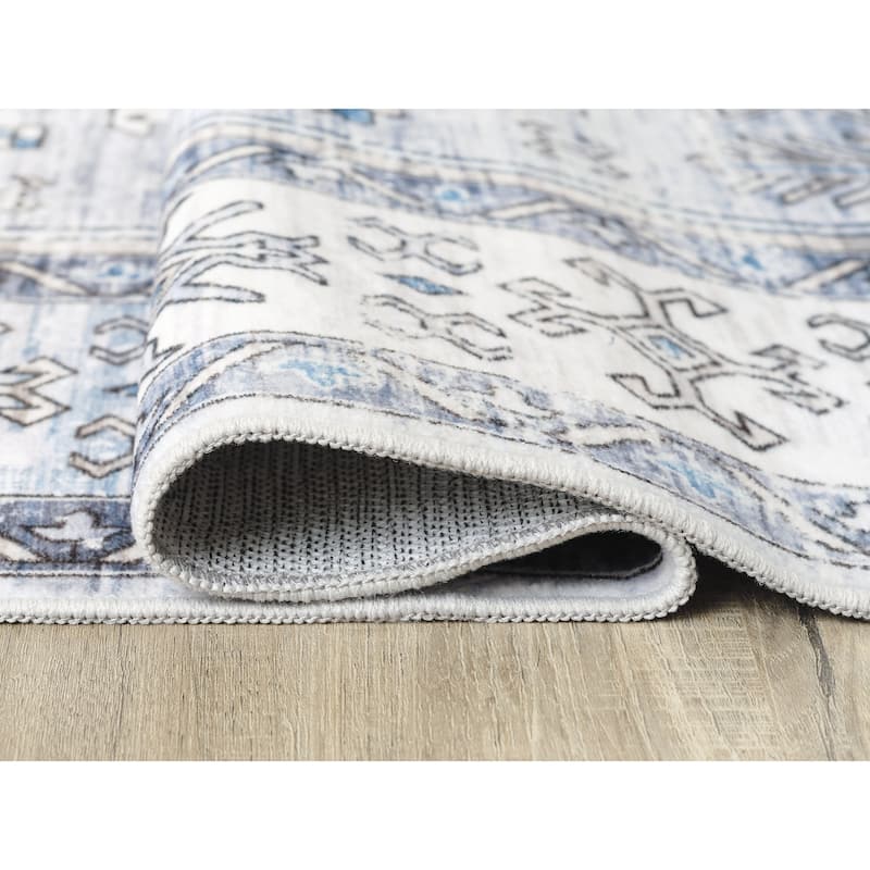 Signature Design by Ashley Hebruns Blue/White Machine Washable Rug