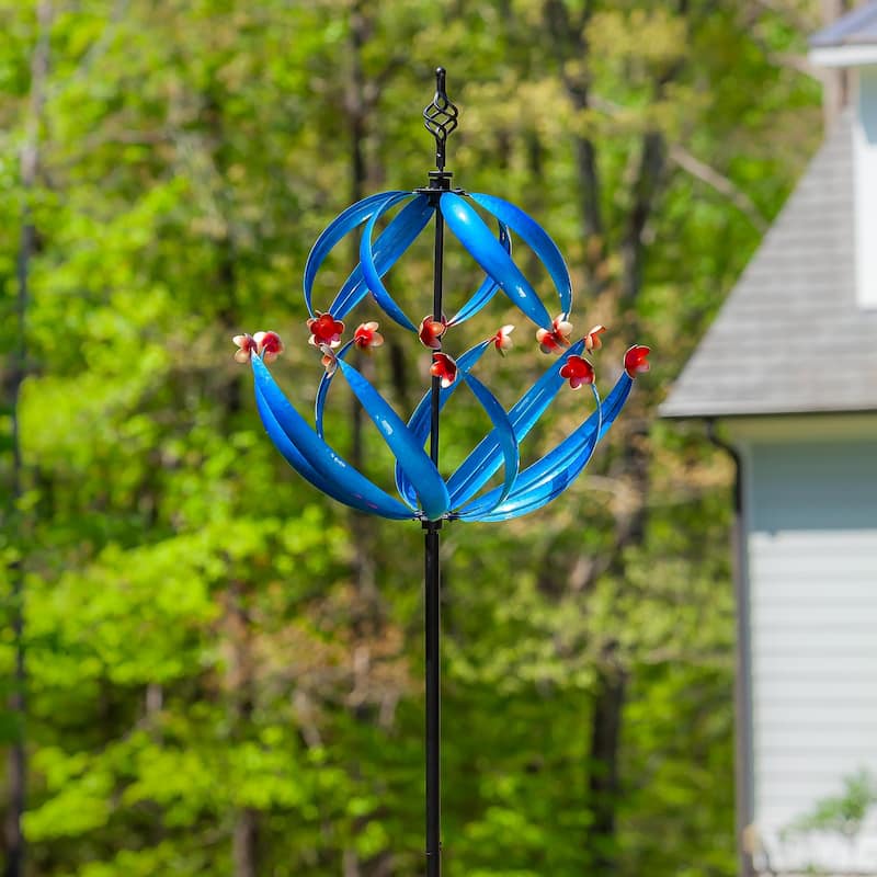 85" Metal Wind Spinner, Cool Spiral With Copper Flowers