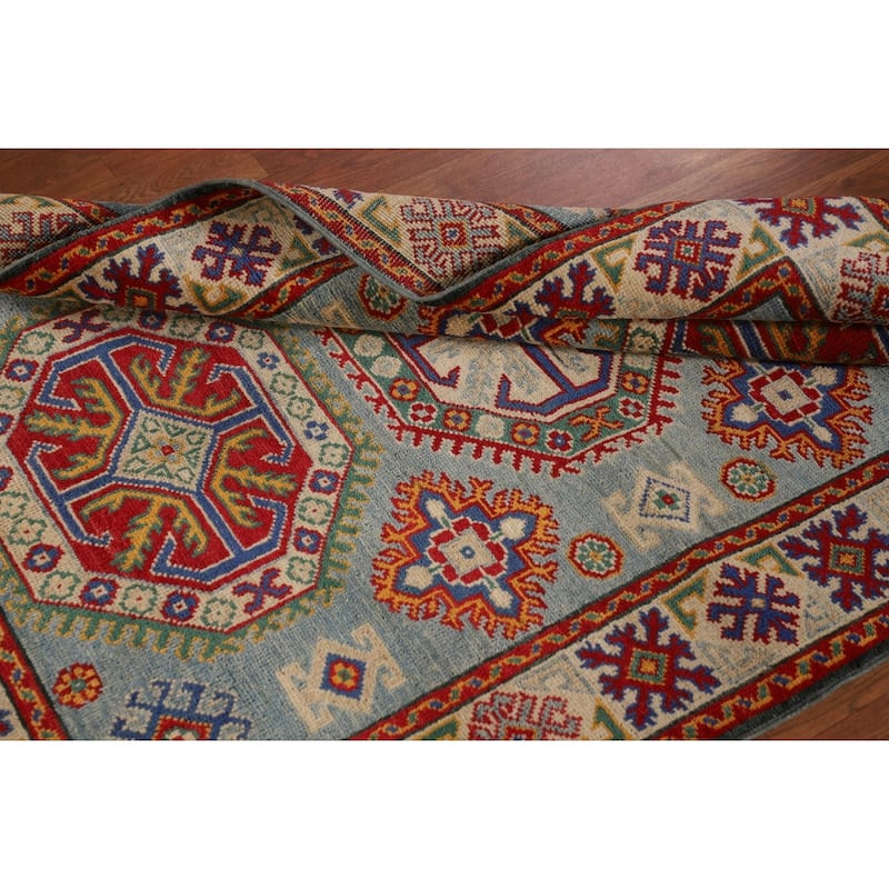 Geometric Kazak Accent Rug Handmade Wool Carpet - 3'6"x 4'11"