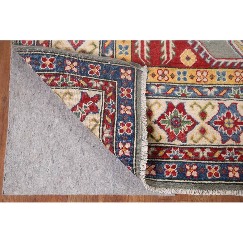 Hand Knotted Oriental 100% Wool Carpet Traditional Geometric Greys & Charcoal Kazak Area Rug - 9' 10'' X 6' 9''