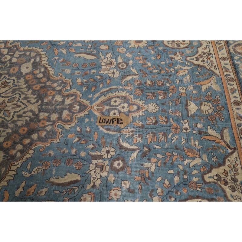 Floral Tabriz Persian Rug Handmade Blue Traditional Wool Carpet - 9'9"x 12'9"