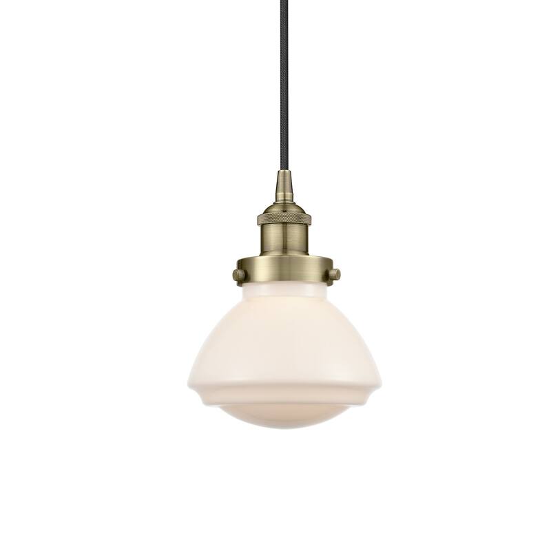 Innovations Lighting 616-1PH-9-7 Olean Pendant Olean 7" Wide Mini - Antique Brass / Matte White