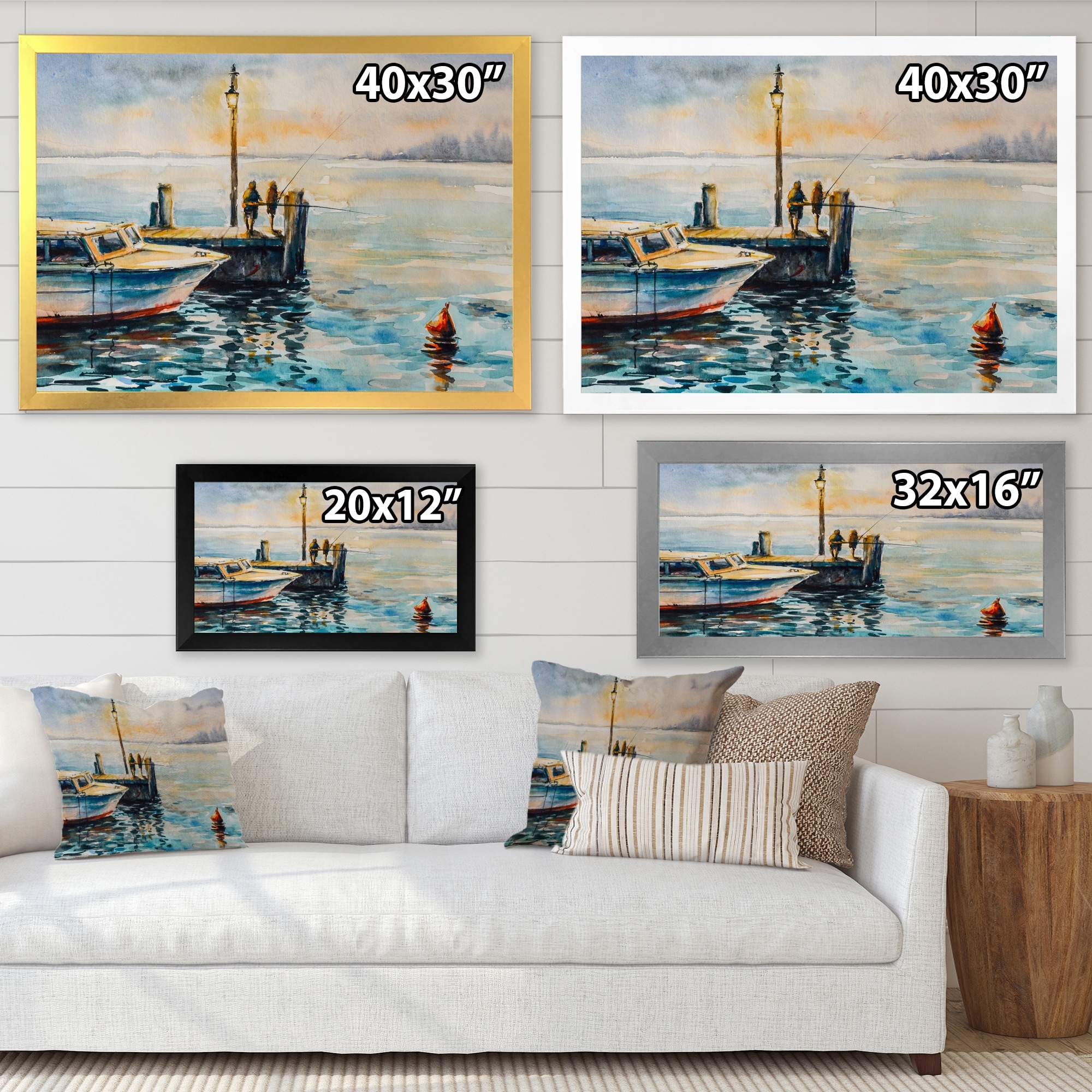Designart Two Men Fishing At Dusk At The Pier Nautical & Coastal Framed Wall  Art Set of 3 - 4 Colors of Frames - Bed Bath & Beyond - 36128454