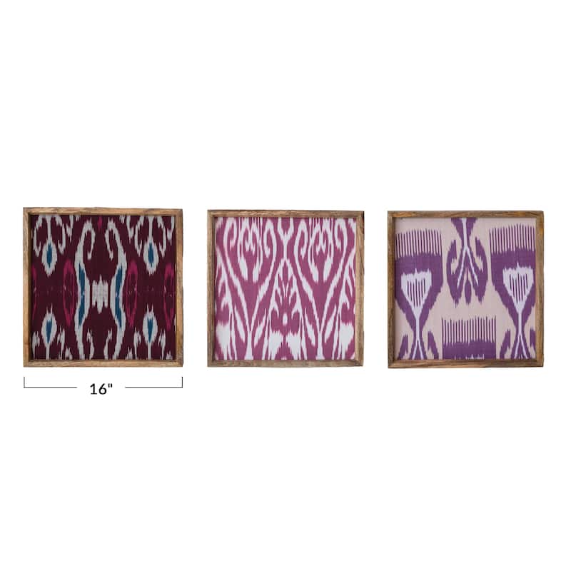 Wood Framed Ikat Fabric Wall Décor