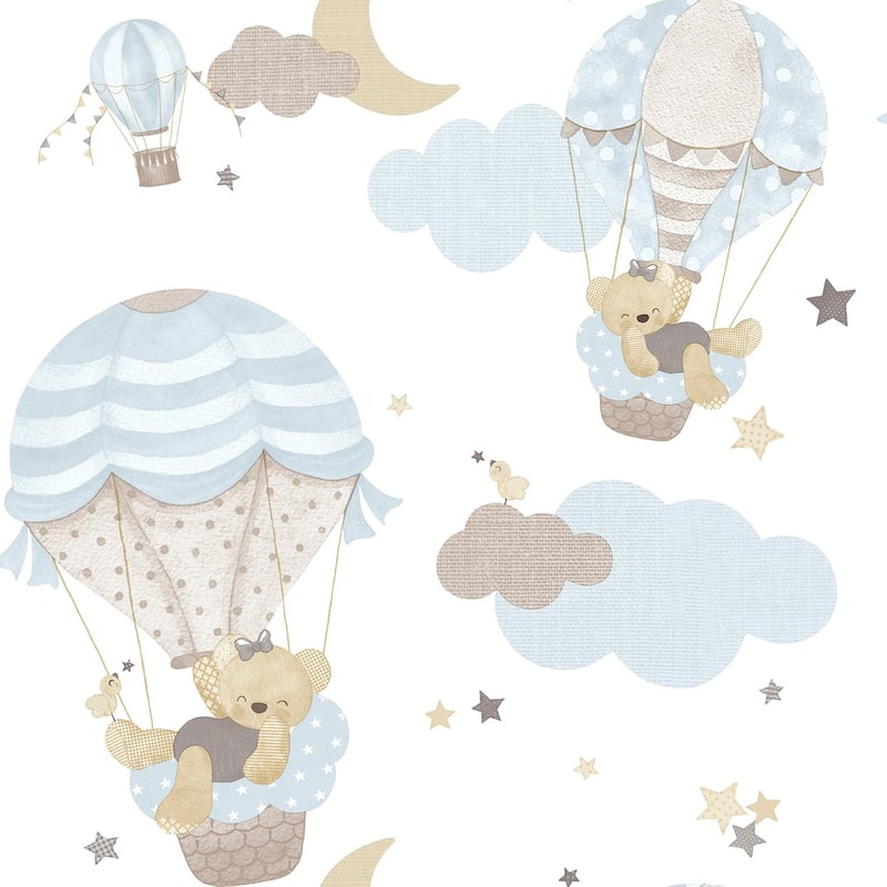 Galerie Wallcoverings Little Explorers 2 Hot Air Balloons Non-woven Matte Wallpaper Roll - 33 feet x 21 inches - Blue