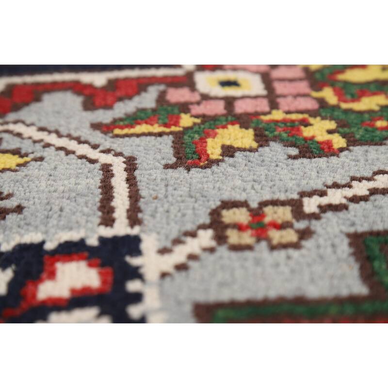 Light Blue Geometric Heriz Serapi Indian Area Rug Handmade Wool Carpet - 7'11"x 10'5"