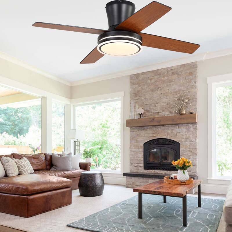 Cusp Barn 44" Low Profile Flush Mount Ceiling Fans with Lights and Remote, Modern 6 Speeds Quiet Reversible DC Motor Ceiling Fan