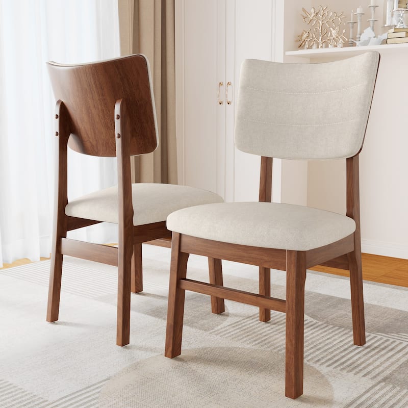 Upholstered Dining Chairs Set of 4, Armless Dining Chairs with Rubberwood Frame and Curved Backrest for Dining Room
