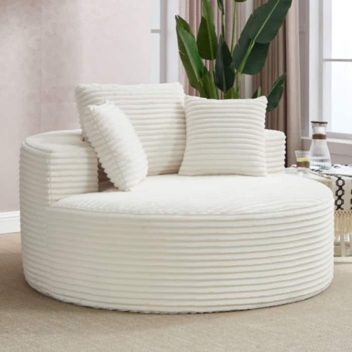Round Memory Foam Sofa Bed, Cloud Sectional Couch with 3 Pillows for Living Room - Beige