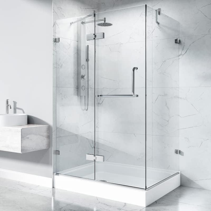 VIGO Monteray 36"D x 48"W x 79"H Frameless Hinged Shower Enclosure and Left Base - Chrome