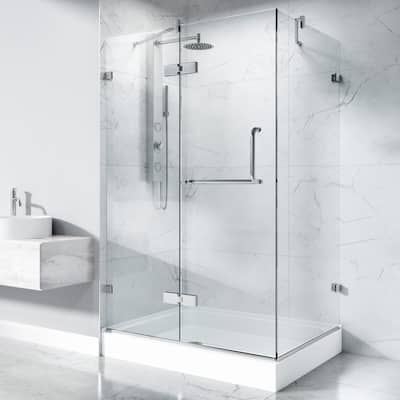 VIGO Monteray 36"D x 48"W x 79"H Frameless Hinged Shower Enclosure and Left Base