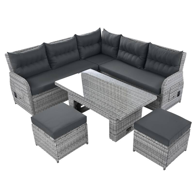 Outdoor Rattan Sectional Sofa Set with Adjustable Table & Recliners