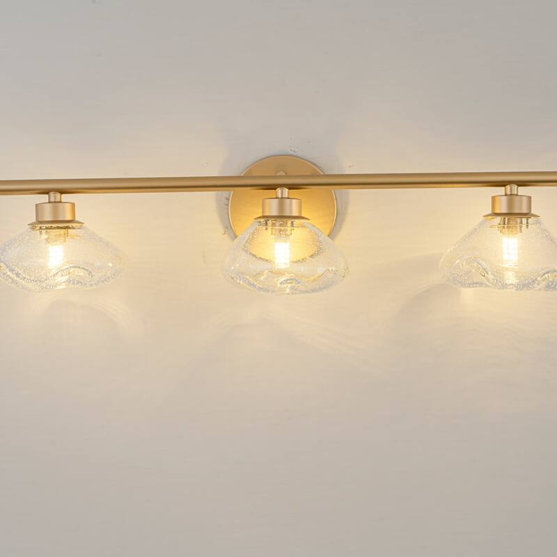 3-Light 24.4" Modern Black/Gold Bathroom Vanity Light with Stone-Shaped Seed Glass Shades