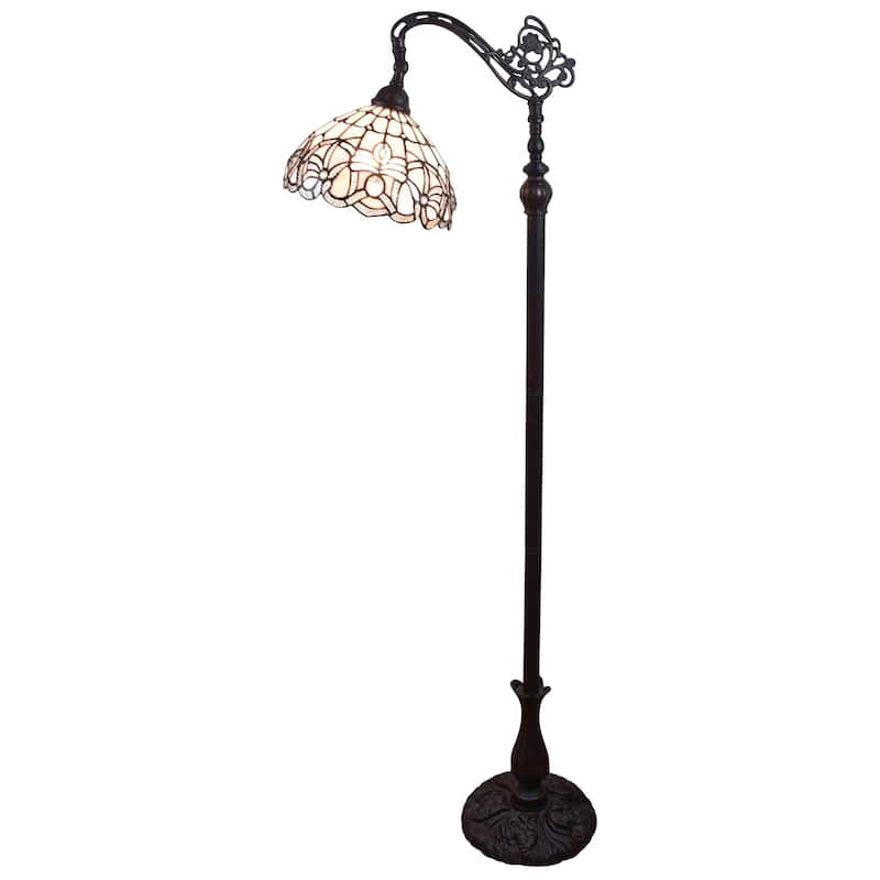 Tiffany Style Floor Lamp Arched 62" Tall Stained Glass White Mahogany Bedroom Living Room Reading Gift Amora Lighting