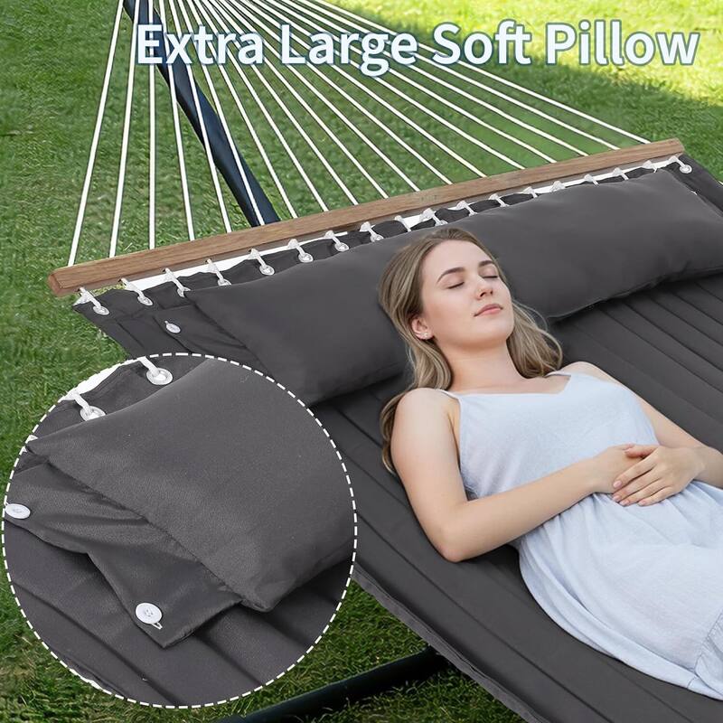 Outdoor Portable 475lbs Capacity Double Hammock with Stand for Patio Backyard Poolside