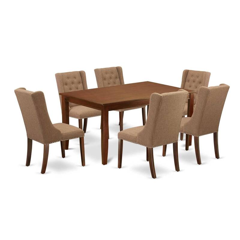 HomeStock 7-Piece Rectangle Mahogany Finish Solid Wood Top Dining Table with 6 Chairs