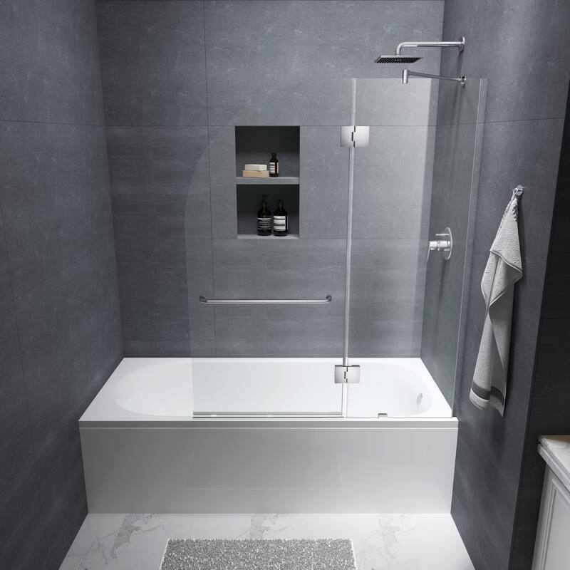 FELYL 48-inch Hinged Frameless Tub Door with Heat Soaking Process and Protective Coating Clear Glass