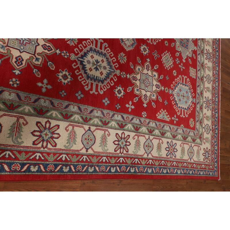 Traditional Red Geometric Kazak Oriental Area Rug Handmade Wool Carpet - 8'1" x 10'0"
