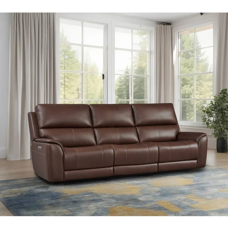 113.5" W Premium Genuine Leather Triple-Power Double Width Sofa with Zero Gravity, USB & Type-C Ports - Dark Brown
