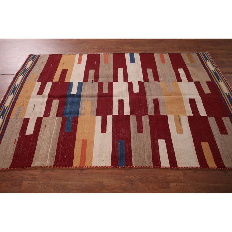 Kilim Qashqai Reversible Persian Vintage Rug Flatweave Wool Carpet - 4'7" X 7'3"
