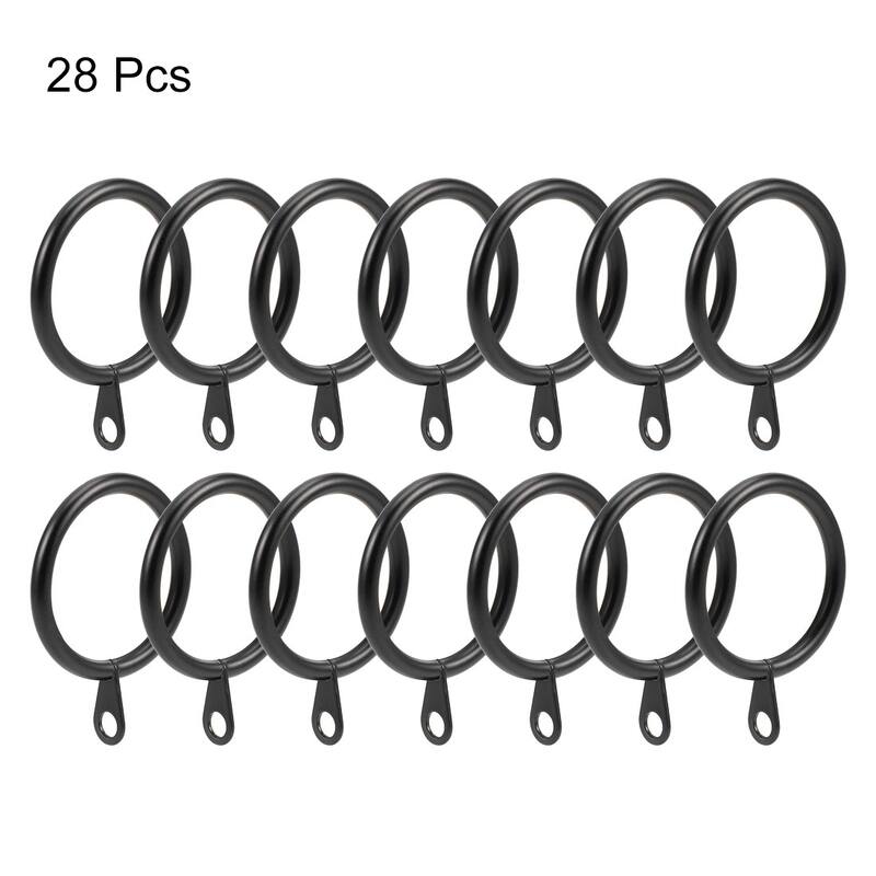 Curtain Rings, Metal Drapery Ring for Curtain Rods, 28 Pcs - Black - 32mm