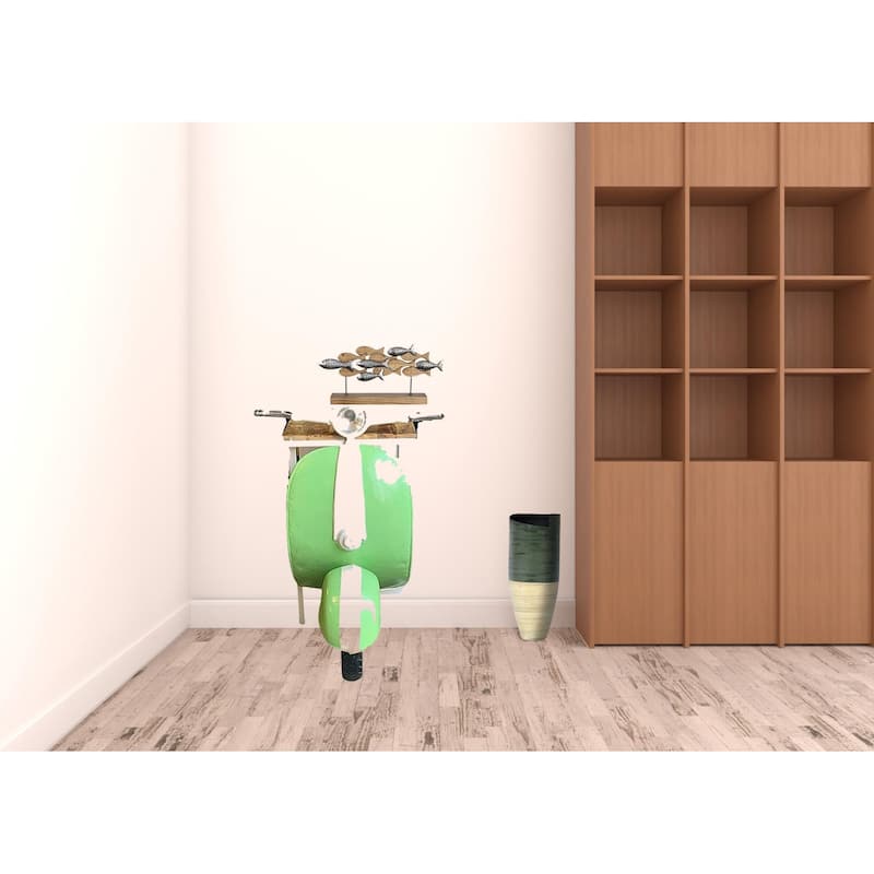 HomeRoots 26" Green And White Novelty Scooter Open Cabinet with Two Shelves - Brown