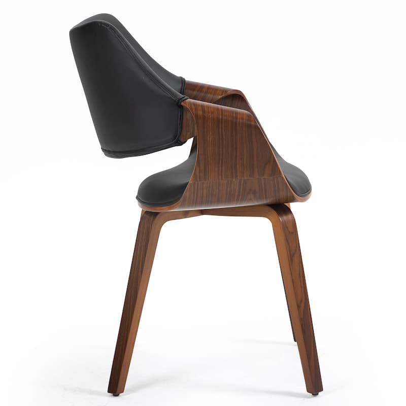 Set of 2 Beasley Black Faux Leather Dining Chair with Walnut Wood Legs