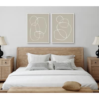 Kate and Laurel Sylvie Beige Circles Framed Canvas Set by Teju Reval
