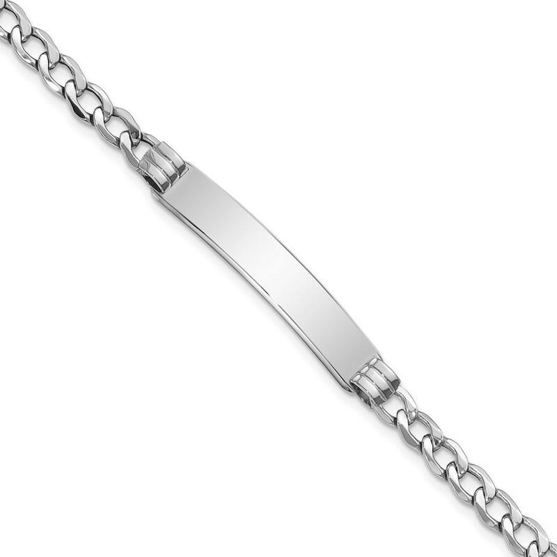 Curata 7mm 14k White Gold Engravable Polished ID With Semi solid Miami Curb Bracelet