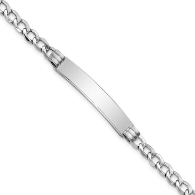 Curata 7mm 14k White Gold Engravable Polished ID With Semi solid Miami Curb Bracelet