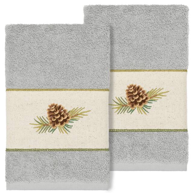 Authentic Hotel and Spa 100% Turkish Cotton Pierre 2PC Embellished Hand Towel Set - Light Gray