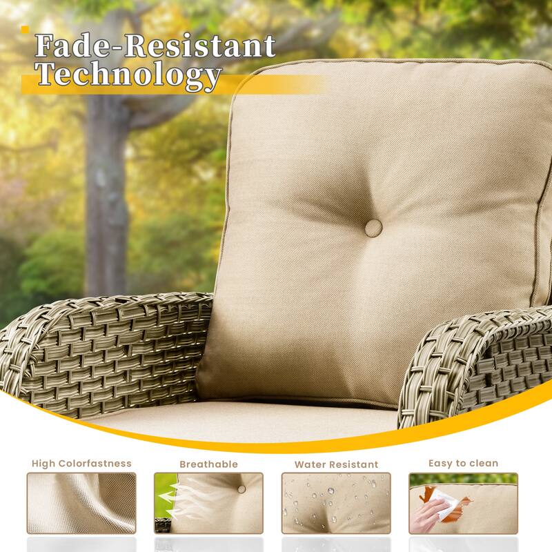 HOOOWOOO 8-piece Patio Wicker Rattan Swivel Rocking Chair Set with Solar-powered Table