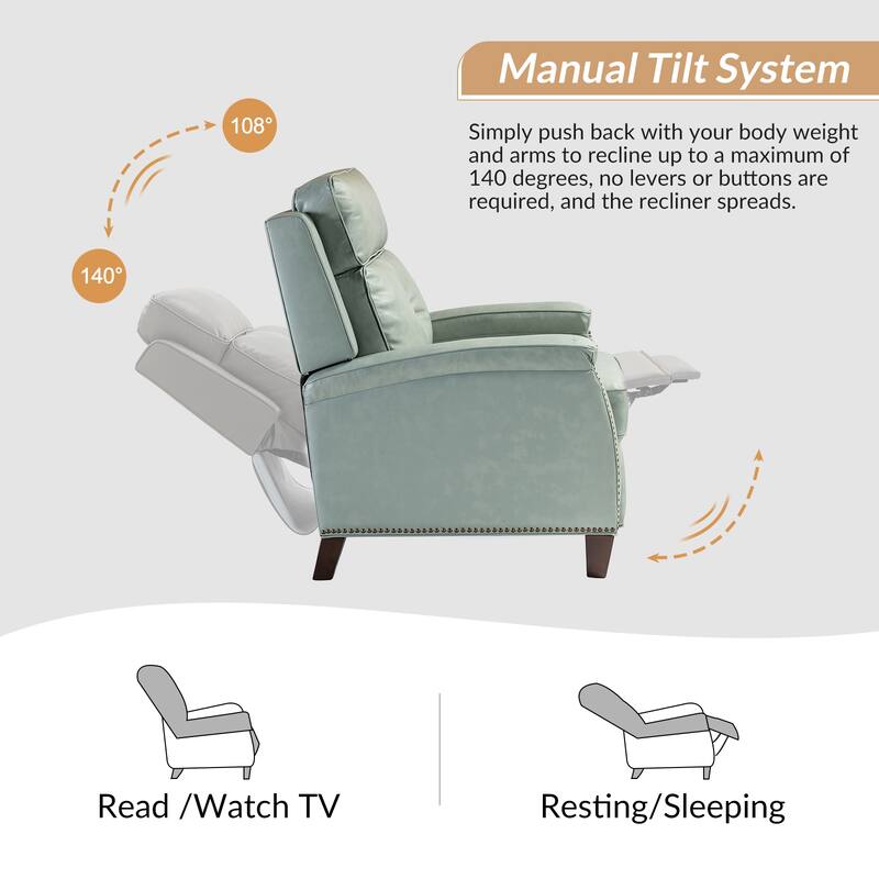 Gaspar Mid-Century Modern Pushback Recliner with Nailhead Trim by HULALA HOME