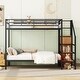 preview thumbnail 2 of 9, Black Twin over Twin Size Metal Bunk Bed with Lateral Storage Ladder and Wardrobe for Kids, Boys and Girls
