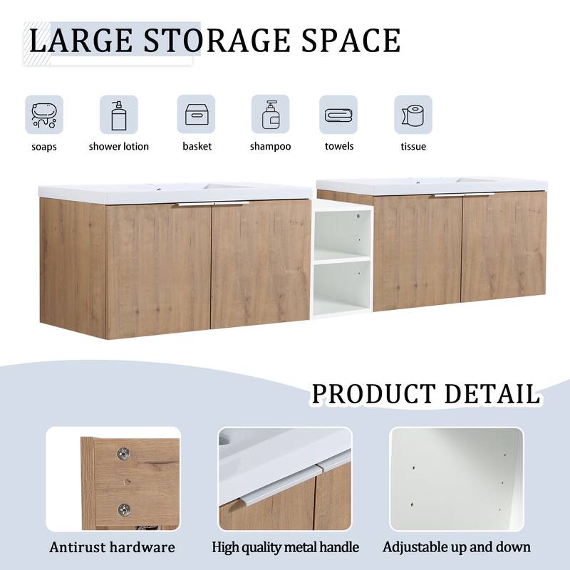 60 Inch Bathroom Vanity with Soft Close Doors, Resin Sink, Ample Storage and Matching Small Shelves (KD Packing)