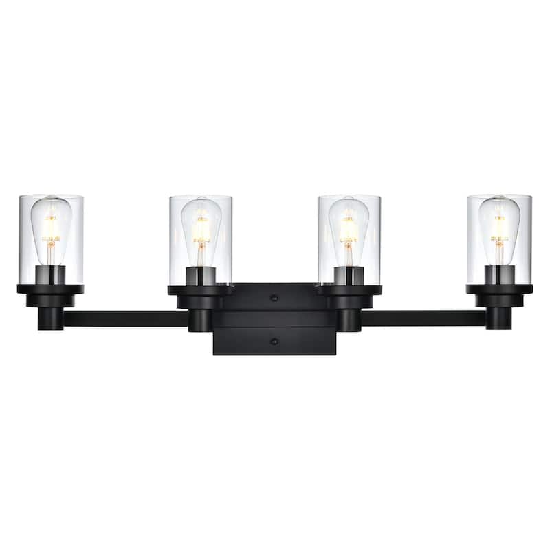 Bathroom Light Fixtures, 4-Light Black Bathroom Lighting Fixtures Over Mirror with Clear Glass Shade, Vanity Lights for Bathroom