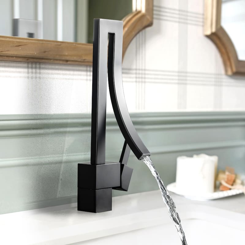 13.58"H Solid Brass Creative Design Bathroom Vessel Sink Faucet with Waterfall Spout