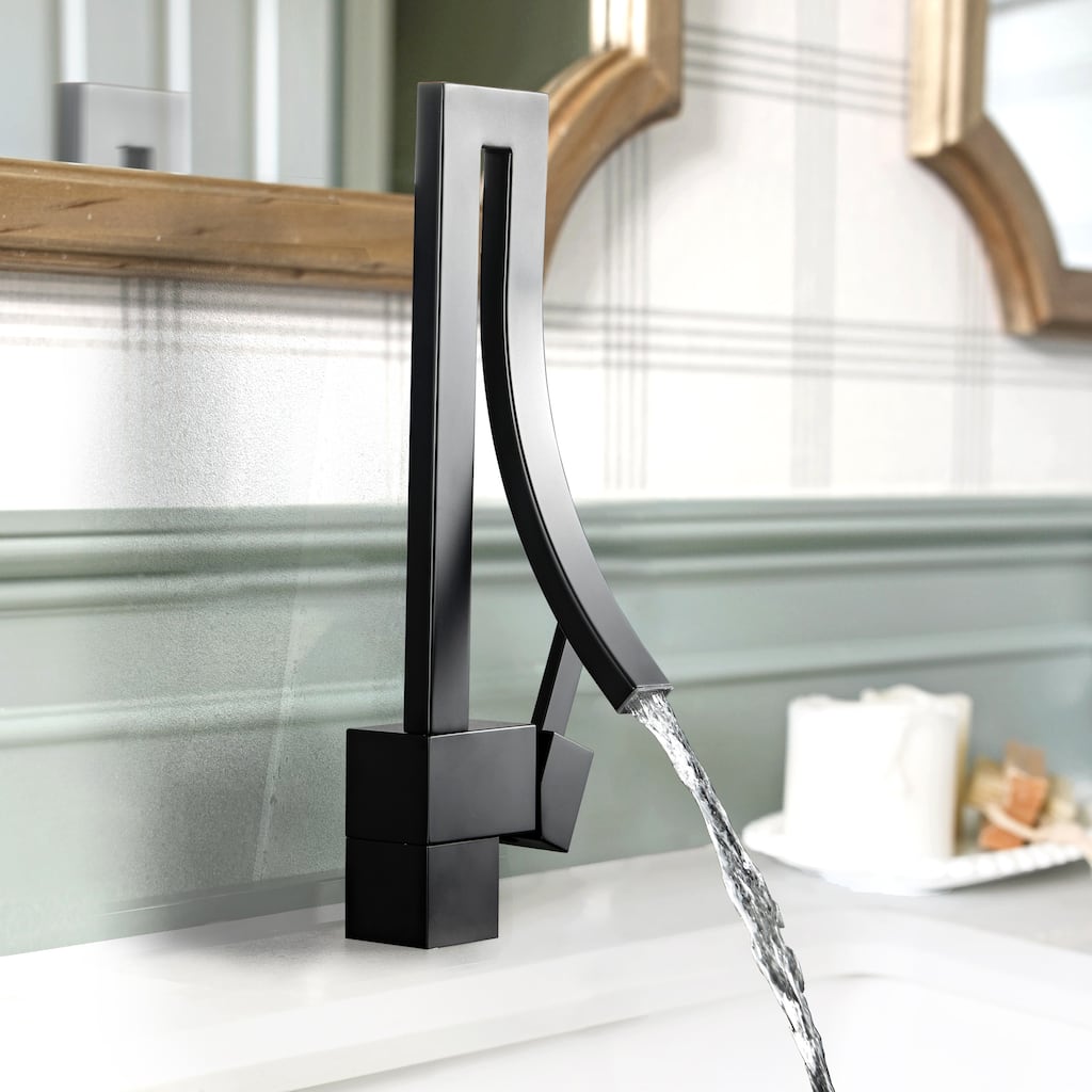 13.58"H Solid Brass Creative Design Bathroom Vessel Sink Faucet with Waterfall Spout