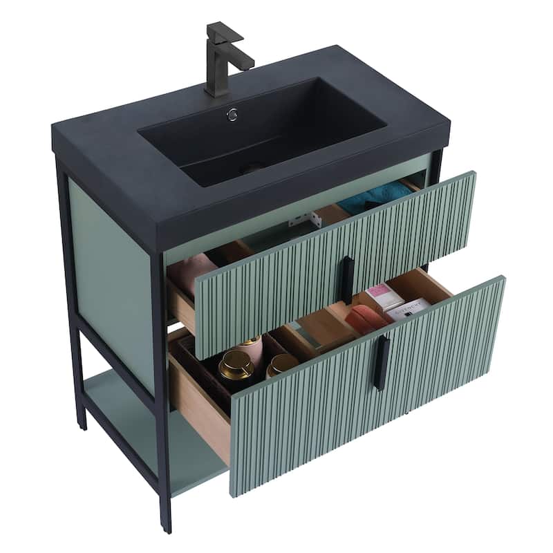 Fine Fixtures Serenity Modern Bathroom Vanity with Black Gel Acrylic Top