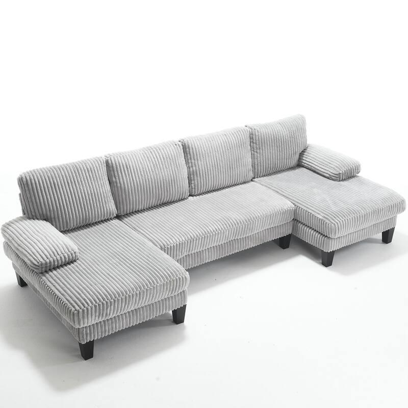 Symmetrical Corduroy Double Chaise Couch U-shaped Sectional Sofa