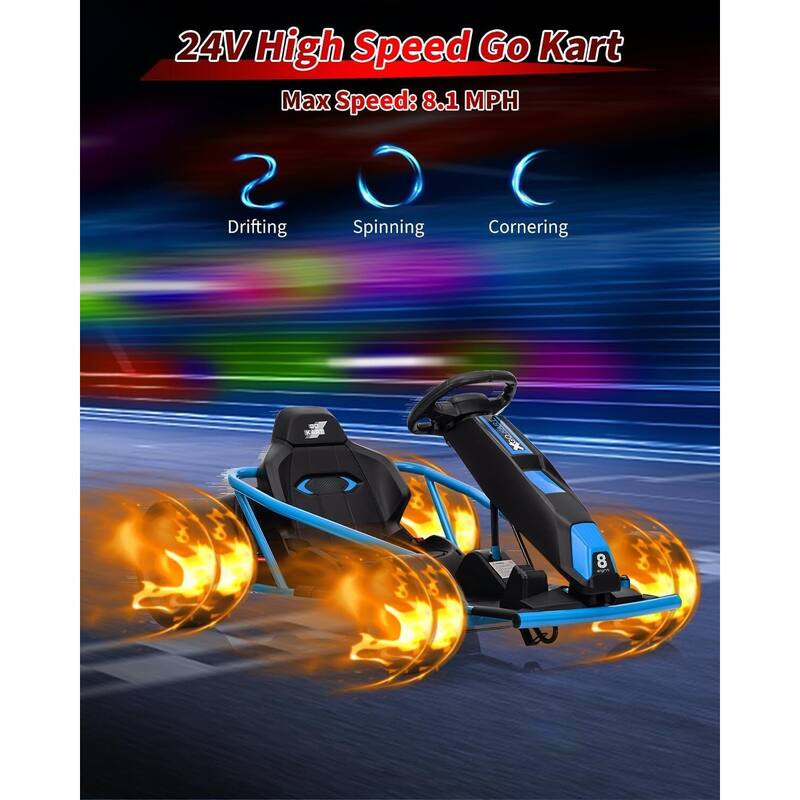 8MPH Fast Drifting Circling Car Ride On Go Kart for Kids Best Gift
