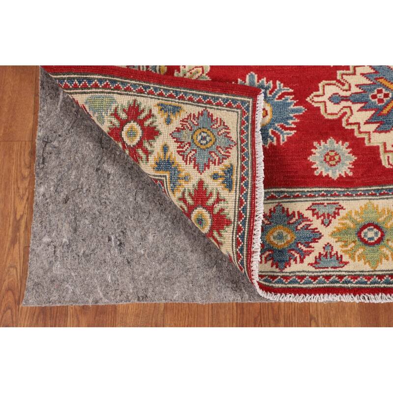 Geometric Red Kazak Oriental Area Rug Bedroom Hand-Knotted Wool Carpet - 5'1" x 6'7"